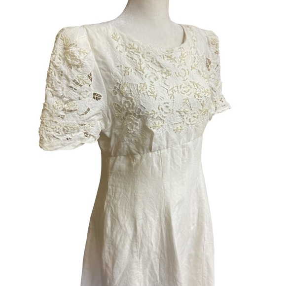 Vintage Sarah Elizabeth Dress Size 10 Pearl Beading Lace Linen Blend Bridal - Picture 4 of 13